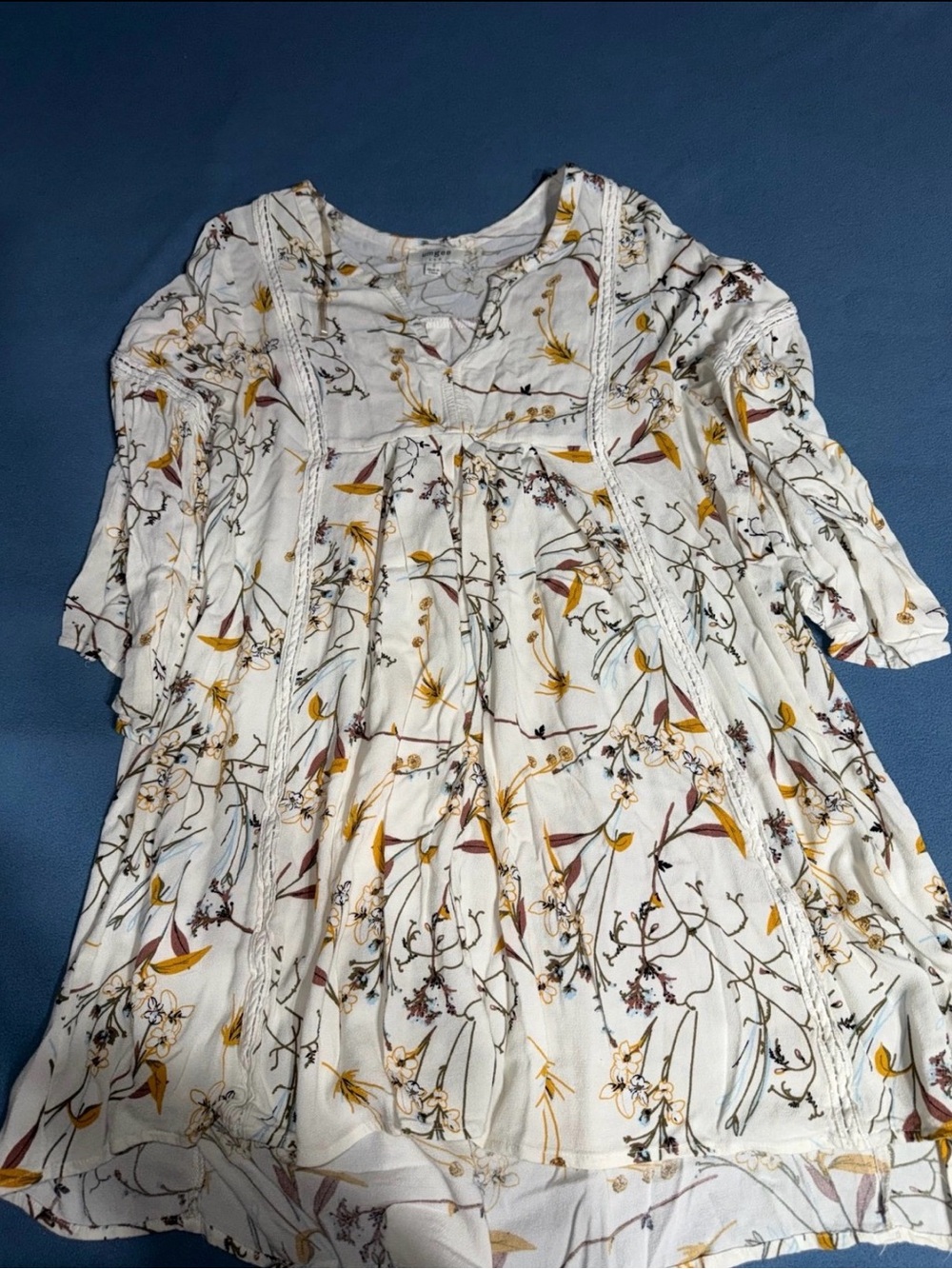 Umgee White Floral Peasant Blouse with Yellow & Brown Accents